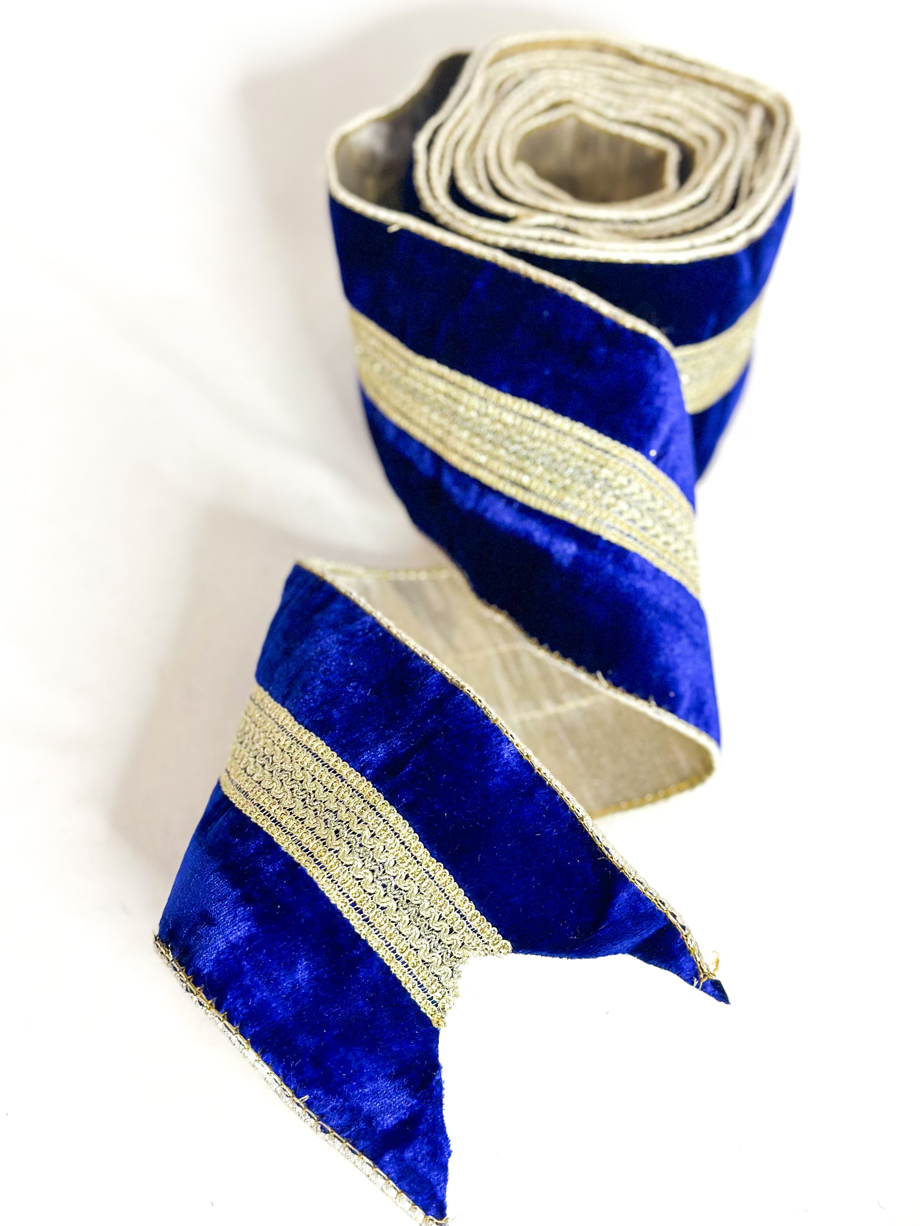 Luxury Blue & Gold Wired Wide Ribbon 4 Inch – A Bauble Affair 