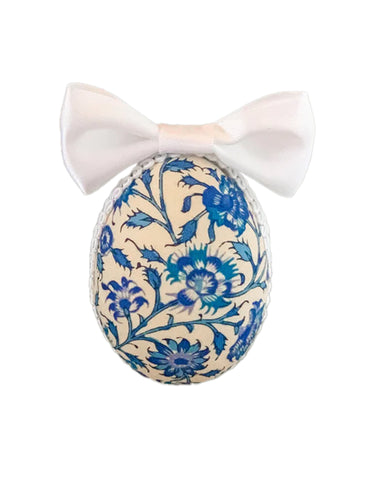 Delft Dutch Blue Easter Egg - White Bow - A Bauble Affair