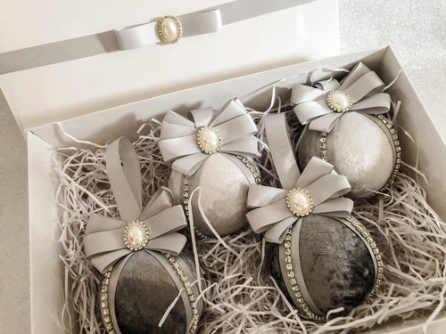 Grey & Silver Baubles - Set Of 4 - A Bauble Affair
