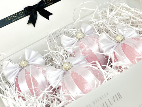 Pastel Pink & White Baubles - Set Of 4 - A Bauble Affair