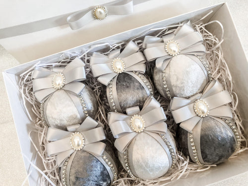 Grey & Silver Baubles - Set Of 6 - A Bauble Affair