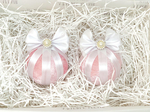 Pastel Pink & White Baubles - Set Of 2 - A Bauble Affair