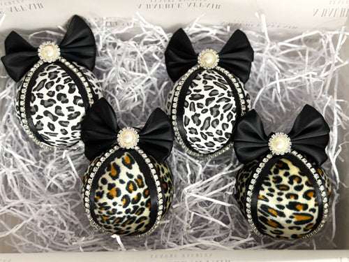 Snow Leopard & Cheetah Print Baubles - Set Of 4 - A Bauble Affair