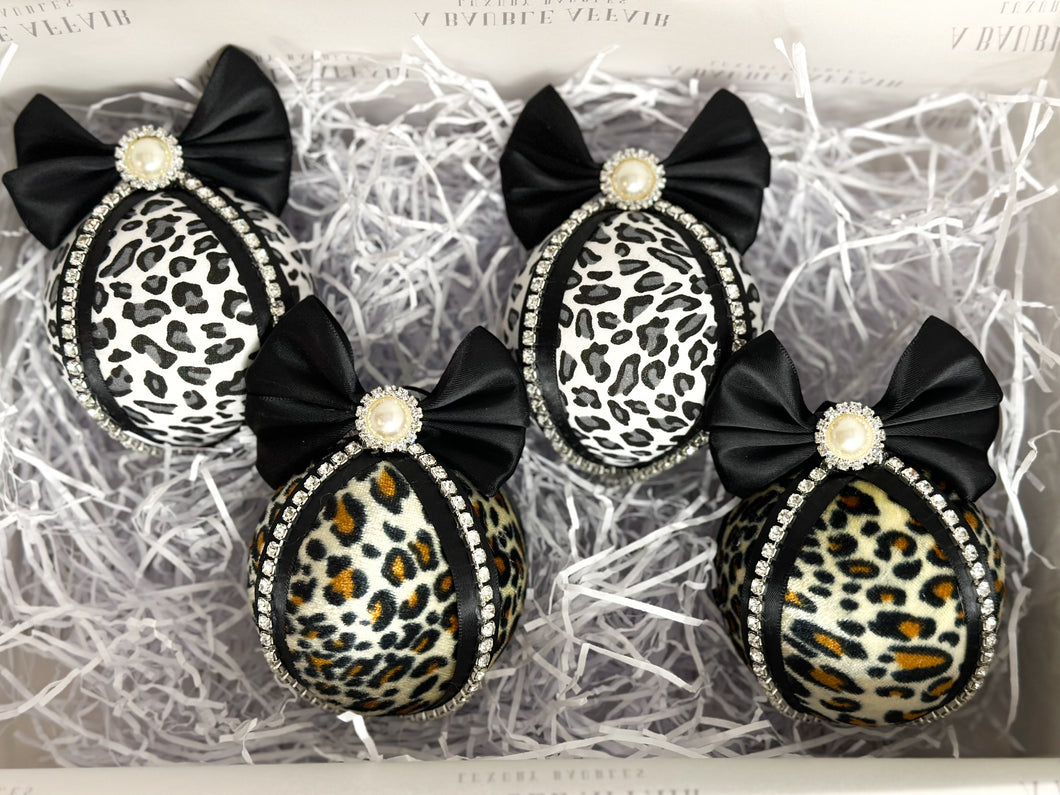 Snow Leopard & Cheetah Print Baubles - Set Of 4 - A Bauble Affair