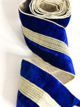 Load image into Gallery viewer, Luxury Blue &amp; Gold Wired Wide Ribbon 4 Inch
