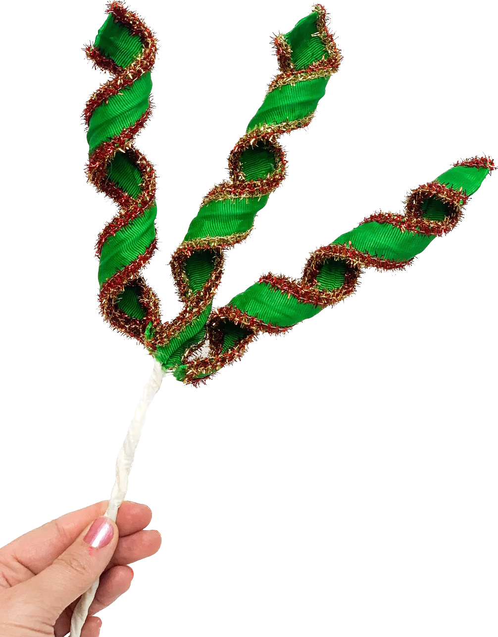 Green & Red Tinsel Curly Picks 16 Inch