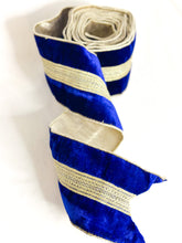 Load image into Gallery viewer, Luxury Blue &amp; Gold Wired Wide Ribbon 4 Inch
