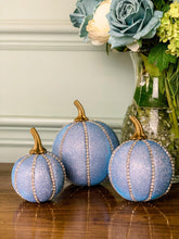 Load image into Gallery viewer, Sparkly Blue Pumpkin Decoration - A Bauble Affair
