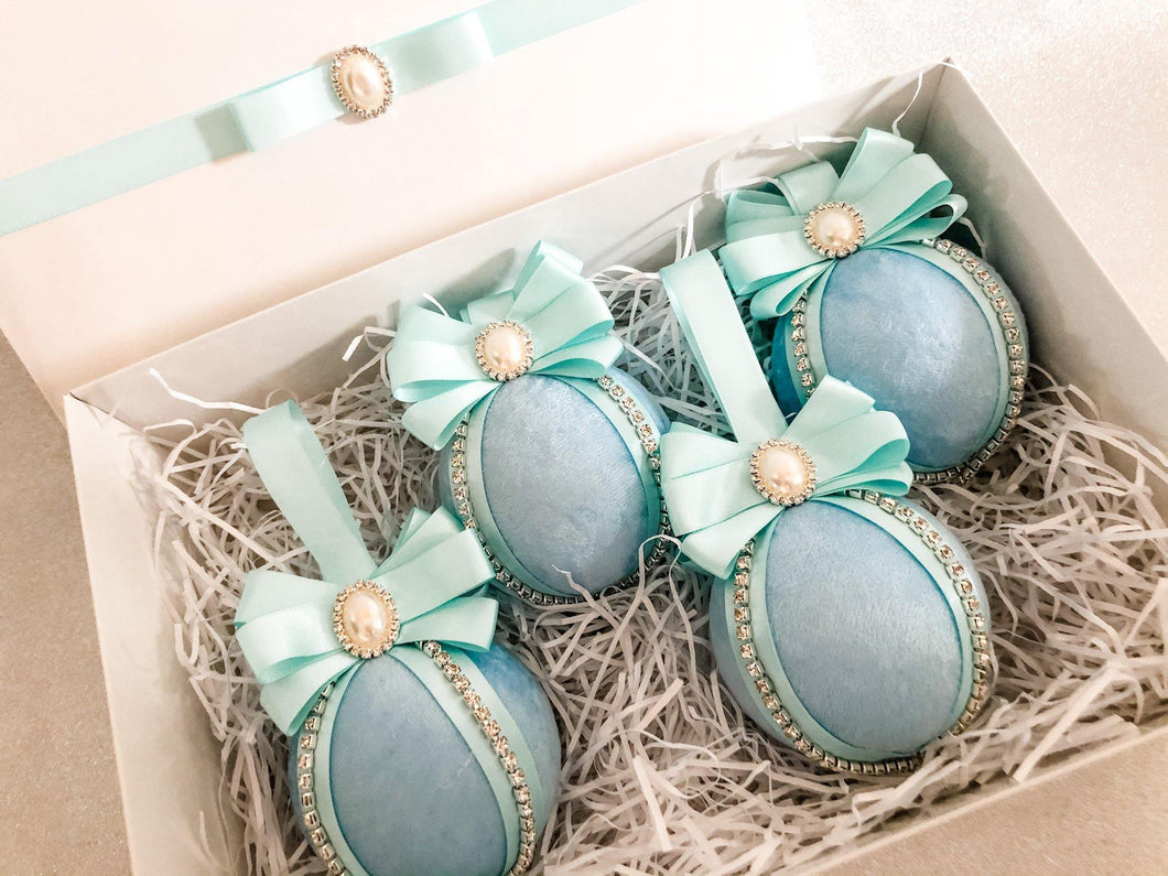 Pastel Blue Baubles - Set Of 4 - A Bauble Affair