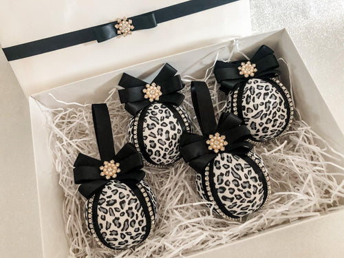 Snow Leopard Print Baubles - Set Of 4 - A Bauble Affair