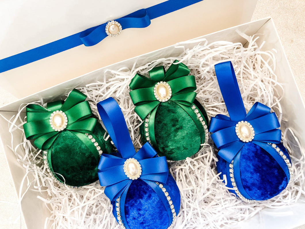 Royal Blue & Emerald Green Baubles - Set Of 4 - A Bauble Affair