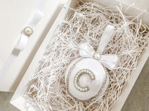 Personalised White Gift Bauble Decoration - Handmade Luxury Large Bauble, Personalised Wedding Gift, Christening Gift - A Bauble Affair