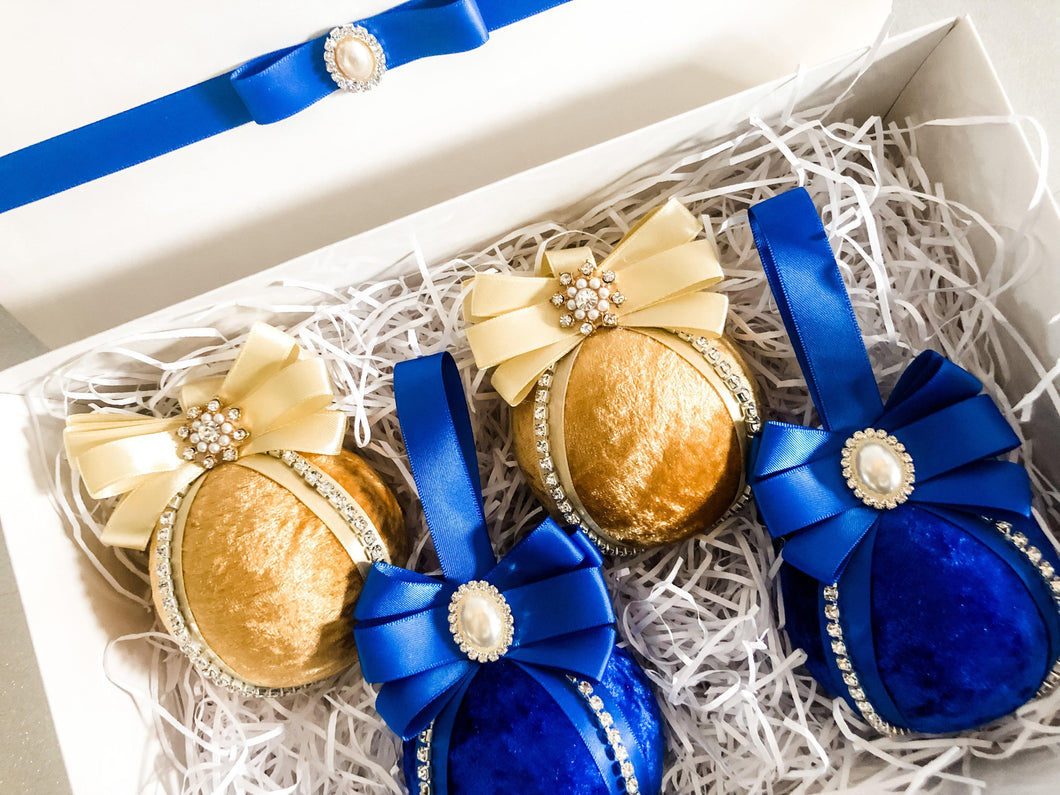 Royal Blue & Gold Baubles - Set Of 4 - A Bauble Affair