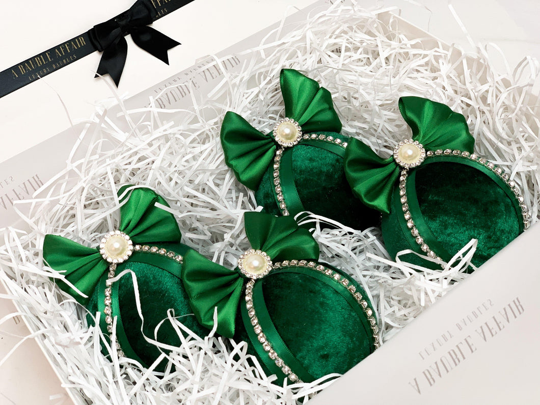 Emerald Green Baubles - Set Of 4 - A Bauble Affair