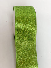 Load image into Gallery viewer, 2” Sparkly Lime Green Wired Ribbon - A Bauble Affair
