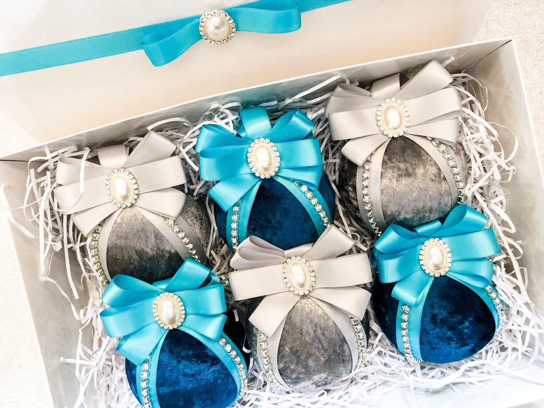 Turquoise & Silver Baubles - Set Of 6 - A Bauble Affair