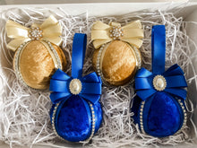 Load image into Gallery viewer, Royal Blue &amp; Gold Baubles - Set Of 4 - A Bauble Affair
