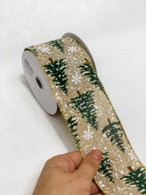 Load image into Gallery viewer, 2.5” Sparkly Natural Christmas Woodland Wired Ribbon - A Bauble Affair
