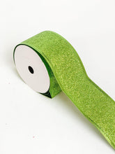 Load image into Gallery viewer, 2” Sparkly Lime Green Wired Ribbon - A Bauble Affair
