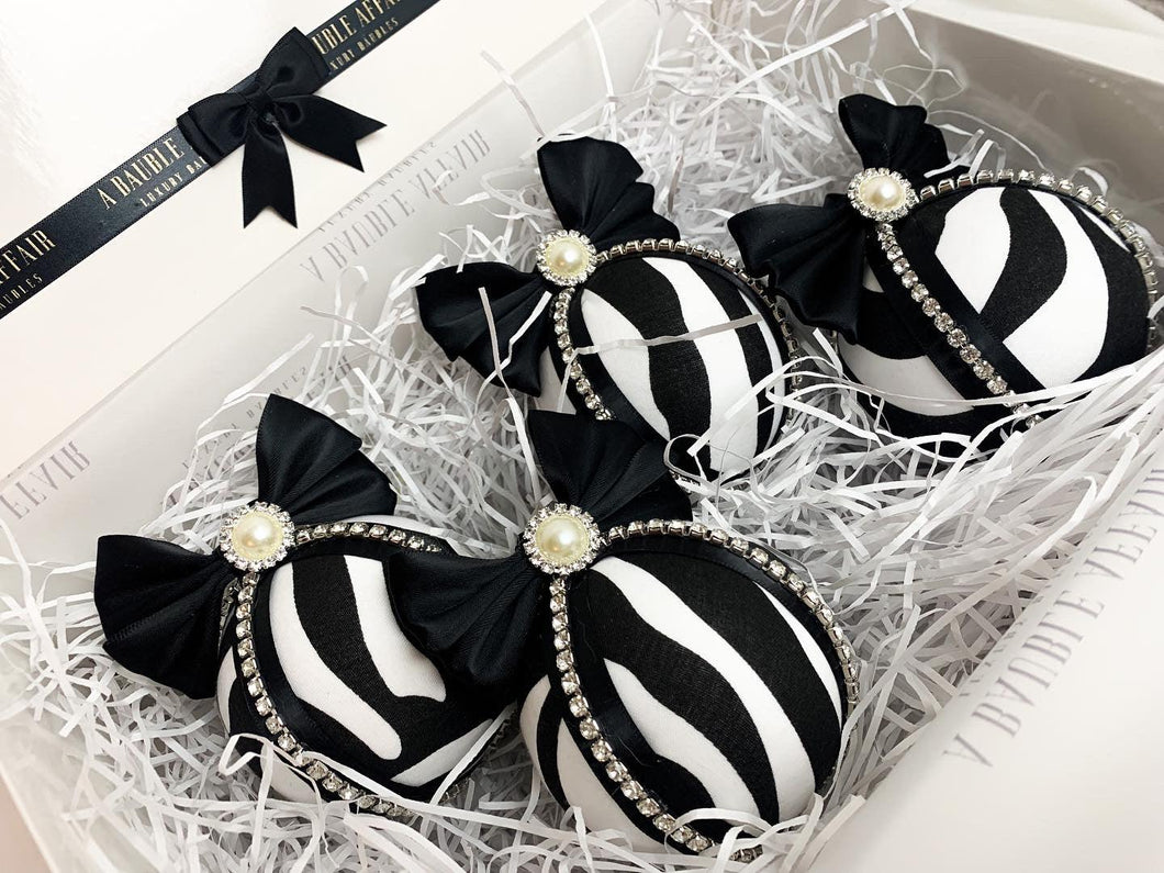 Zebra Print Baubles - Set Of 4 - A Bauble Affair