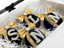 Load image into Gallery viewer, Navy Blue &amp; Gold Baubles - A Bauble Affair
