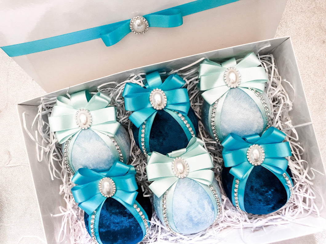 Turquoise & Pastel Blue Baubles - Set Of 6 - A Bauble Affair