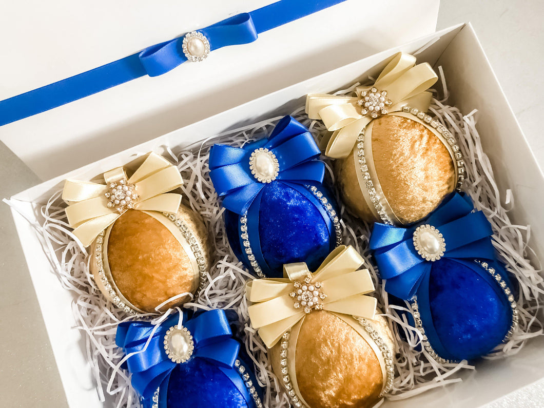 Royal Blue & Gold Baubles - Set Of 6 - A Bauble Affair