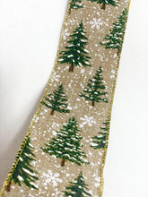 Load image into Gallery viewer, 2.5” Sparkly Natural Christmas Woodland Wired Ribbon - A Bauble Affair
